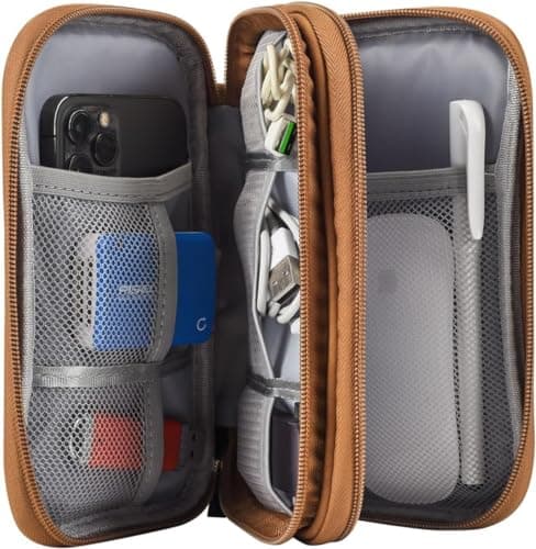 Electronic Organizer Travel Cable Accessories Case, Electronic Organizer Bag, Waterproof Electronic Accessories Organizer Case for Power Bank, Charging Cords, Chargers, Earphone, USB Cable - Brown — view 3