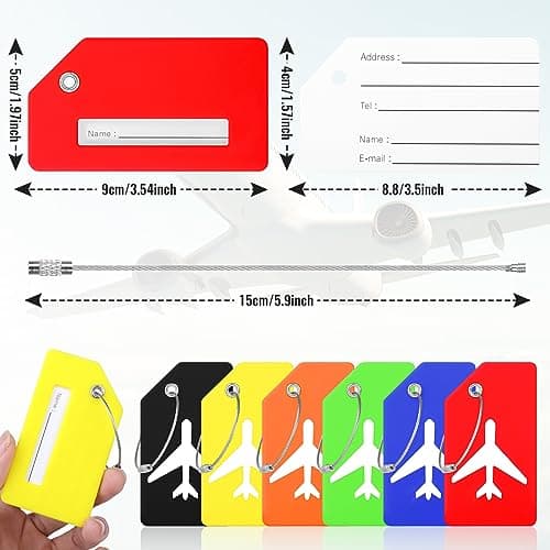 6 PCS Luggage Tags Silicone Suitcase Tags with Steel Loop Luggage Labels with Name ID Address Card, Waterproof Baggage Labels for Travel Bag Quickly Spot Luggage (9 x 4 cm, 6 Colours) — view 2