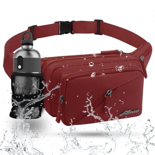 REETEE Bum Bag Fanny Pack Men Women Water Resistant Waist Packs Sports Waist Bag with Bottle Holder, Walking Waist Pack Bumbag with Adjustable Belt for Running Travel Cycling Outdoor Sport (Wine Red)