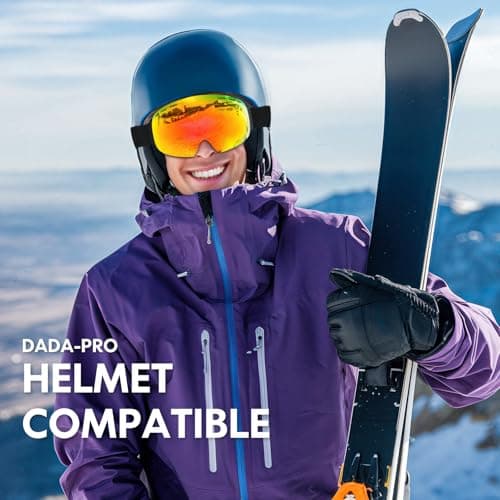 DADA-PRO Ski Goggles Mens Women Skiing Goggles Adults Over Glasses OTG Anti Fog Frameless For Snowboard Jet Snow 100% UV Protection Helmet Compatible (Orange) — view 6