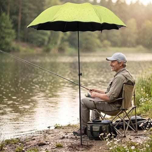 Ameble Folding Travel Rain Umbrella with UV Protection, Adjustable Height & Ground Stake Plant Umbrella for Garden, Fishing, Beach, Sun Shade, Green — view 6