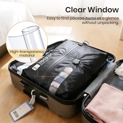 Tavoxda Vacuum Bags for Travel with Wireless Electric Pump, Durable Vacuum Compression Bag, Reusable Vacuum Packing Cubes for Rucksack, Suitcase, Clothes, Home Storage-2 Pack+Pump — view 4