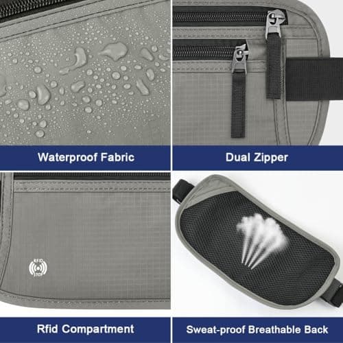 Aucuu Travel Money Belt with RFID Blocking, Ultra-Thin Passport Holder for Travel, Waist Pack Anti Theft, Hidden Travel Wallet Under Clothes to Protect Cash, Credit Cards Passport for Women, Men — view 6