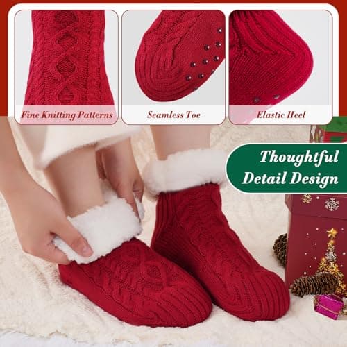 SockWaddles Slipper Socks for Women & Men, Non Slip, Thermal Winter Red — view 6