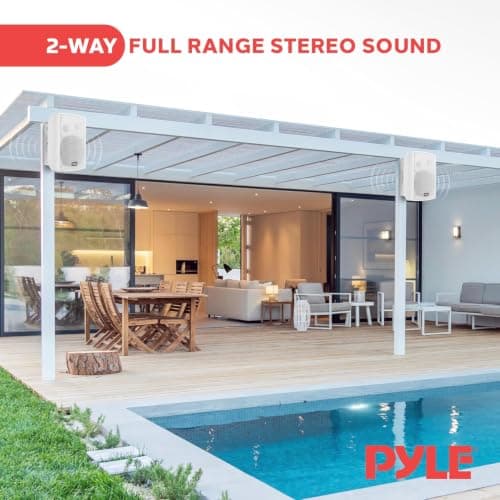 Pyle Outdoor Bluetooth Speakers, Waterproof Wall-Mounted Speaker System, Wireless & Passive, Heavy-Duty Weatherproof Design, AUX Input, Stereo Sound, for Patio, Pool, Deck, Home & Business (Pair) — view 5