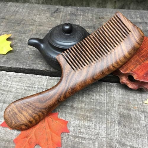 AMSLSIU Sandalwood Sandal Wood Comb Unisex Women Men Compact Anti-Static Fine-Tooth Travel Combs with Handle Accessories — view 6