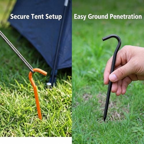 Tent Pegs Metal Heavy Duty 8-Pack, 18cm Hard Ground Tent Pegs Heavy Duty for Hard Ground, Aluminium Alloy Hexagonal Camping Pegs for Outdoor Camping and Backpacking with Storage Bag - Black&Orange — view 3