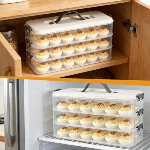 Deviled Egg Containers - Deviled Egg Platter, 31 x 12 cm, 3 Layer Tray for Kitchen Fridge, Portable Food Carrier, Multi Tier Stackable Design with Lid, Food Storage Tool for Travel, Party, Camping — view 3