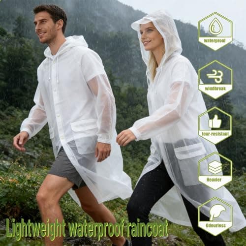 Yixker EVA Adults Rain Poncho, Portable Waterproof Poncho, with 2 Storage Bag&Reusable raincoat with Hoods for Camping,Fishing, Hiking Travel, Amusement Parks, Festival(White) — view 6