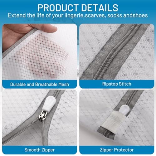 Rainberg Mesh Laundry Bags for Washing Machine, Large 60x50cm and Medium 50x40cm, Durable with Zip Reusable Clothes Washing Bags for Travel and Storage, White, 4 Pack (4 Pack (2L + 2M)) — view 3