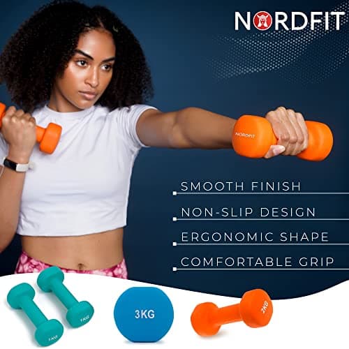 Dumbbell Set with Rack – 1kg, 2kg and 3kg Pairs of Dumbbell Weights – Neoprene Coated – Colourful – Fitness and Home Gym Equipment by Nordfit — view 4