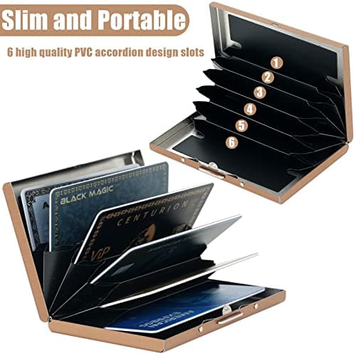 BONSYL® Credit Card Holder, RFID Blocking Slim Metal Credit Card Wallet, with 6 Card Slots, for Women and Men.(6 Slots/Rose Gold/Mushroom) — view 3