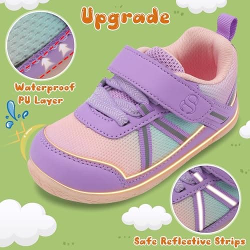 JOINFREE Toddlers Sneakers Baby Girls Frst Walking Shoes Child Running Shoes Anti-Skid Kids Sneakers Pink Purple 3.5/4.5 UK Child — view 3