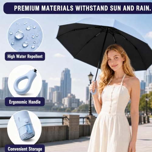 HUA JET Mini Umbrella for Women - UPF 50+ UV Protection, Sun & Rain Dual Use, Ultra-Compact Pocket Size, Lightweight Foldable Travel Umbrella with Case, Portable Shade for Beach, Commute (Blue) — view 4