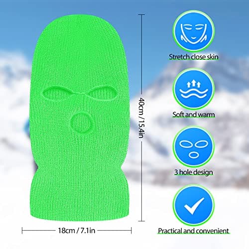 BBTO 1 Pcs 3 Hole Knitted Balaclava, Thermal Winter, Fluorescent Green — view 2