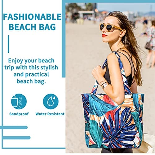 Kasgo Medium Beach Bags for Women with Zip, 22L Holiday Tote Bag Palm Leaf — view 6