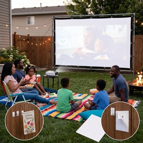 16:9 Projection Screen, Portable Movie Screen Foldable Polyester White Soft Projector Curtain Anti-Crease Cinema Screen for Home Theater, Conference, Camping, Indoor Outdoor Backyard Party — view 4
