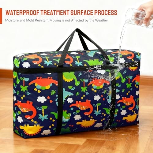 Upgrade 40-180L Heavy Duty Camouflage Moving Bags, Storage Bags, Waterproof Oxford Storage Bag with Zippers and Handles for Clothes, Bedding Moving (Colorful dinosaur, 40L) — view 4