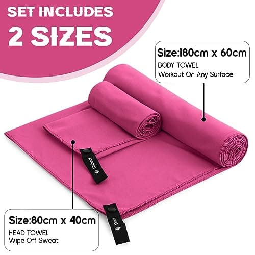 Sinand Microfibre towel 2 Pack |160x80cm+80x40cm| Ultra Lightweight Gym Towel, Quick Dry Microfiber Towels for Sports Travel Camping Beach Swimming (Rose red) — view 6