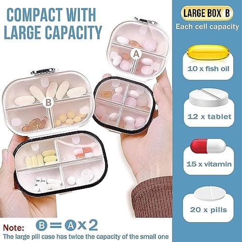 Ptyism 2 Pcs Travel Pill Organiser（Large and Small） Portable Pill Box丨Pill Box Travel，Small Tablet Box Medicine for Travelling，Storage of Vitamins and Daily use etc — view 2