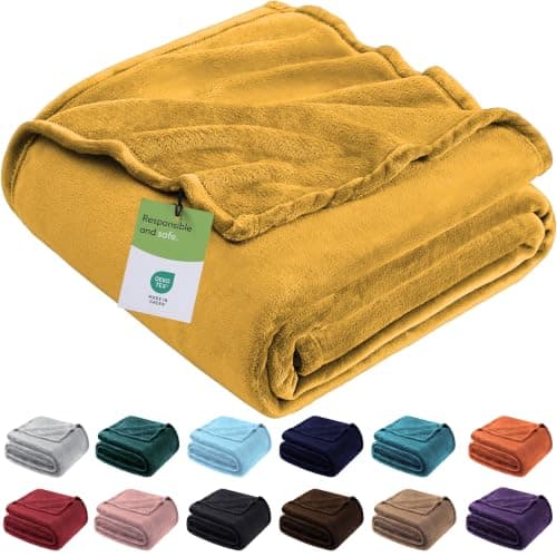 BedLooms Fleece Blanket Yellow Double 150x200 cm, Throws for Sofas and Beds
