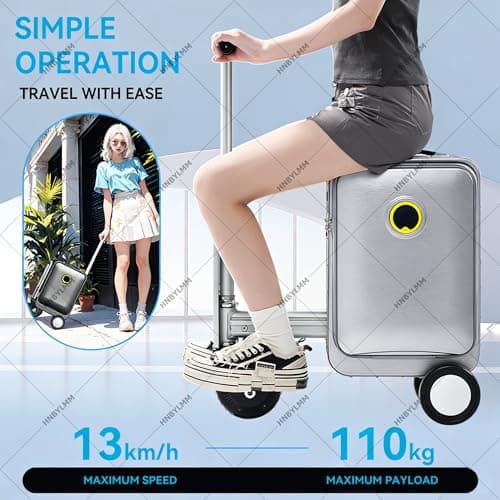 HNBYLMM Smart Electric Suitcase, 20 L Rideable Luggage with Telescopic Handle, Load 242 LBs, 3 Speed Adjustment, Mileage 8-10 KM, Removable Battery, Suitcases Wheels for Business, Travel Black-A — view 2