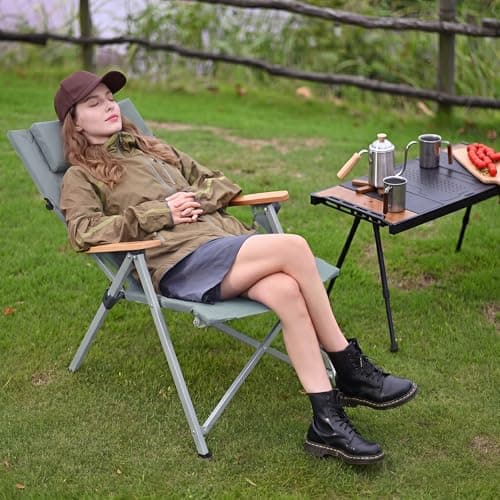 ARURU Aluminum Luxury Camping Chair for Adults Heavy Duty 150KG with 4-Position Adjustable High Back Folding Garden Patio Reclining Outdoor Recliner Deck Chair with Side Pocket(Cyan, 1Pack) — view 2