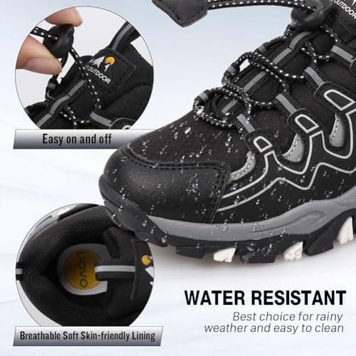 UOVO Boys Trainers Kids Walking Shoes Low-Top Sneakers Children Waterproof Trekking Hiking Footwear Running Shoes Black Silver Size 4 UK — view 3