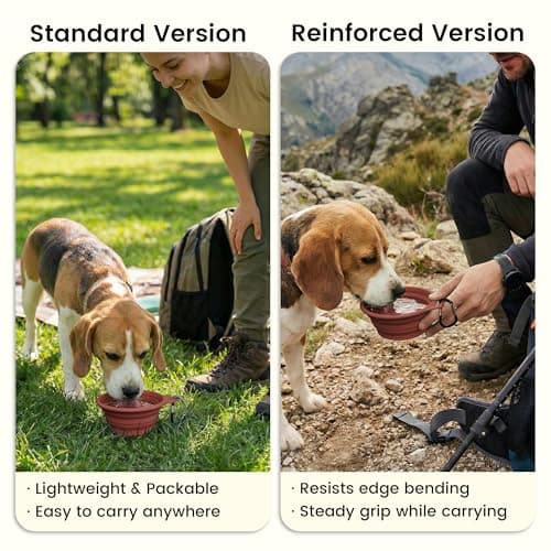 OHMO Collapsible Dog Bowl with Steel Ring, 400ml, 2pcs, Coral&Brick Red — view 4