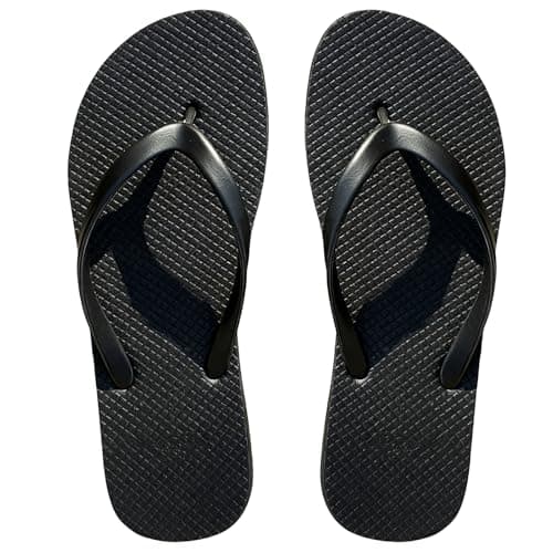 LXEASYGO Unisex Summer Flip Flops Beach Flatform Rubber Flip Flops Slip-Resistant Shower Swimming Pool Shoes (Black, Adult, Men, 3, Numeric Range, UK Footwear Size System, 4, Medium)