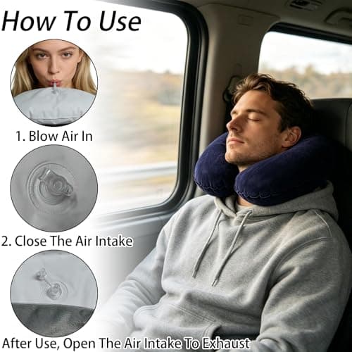 2Pcs Inflatable Travel Pillow,Inflatable Airplane Neck Pillow Blow up Pillows Portable Compact Small U Shape Headrest for Airplane Train Car Office Travel Essential Flight Pillows for a Long Hauls — view 5