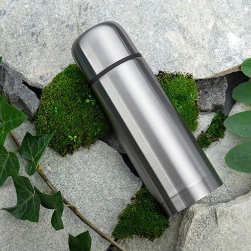 GRÄWE Thermal Flask Set, 2 Pieces, Stainless Steel Drinking Bottle, Outdoor Thermos Flask, Insulated Flask for Travel, Cup and Screw Cap, Leak-Proof for Tea and Coffee, Dishwasher Safe, Silver — view 4