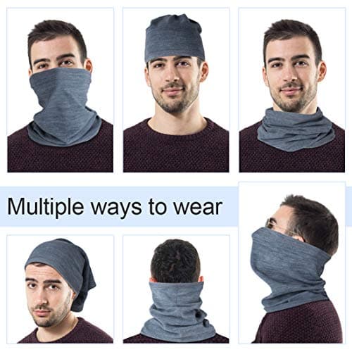 Neck Warmer Snood for Men & Women,Winter Neck Gaiter Fleece Bandana Face Covering Mask Windproof Neck Scarf Neckwear for Outdoor Sports Motorcycle Skiing Running Cycling (Grey) — view 5