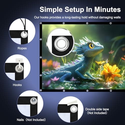 HOPFROG 120 Inch Portable Projector Screen, Washable & Anti-Crease Milk Silk Fabric, 16:9 4K HD Dual-Sided Foldable Movie Screen for Outdoor Camping & Home Theater, Easy Setup with Hooks, 160° View — view 6