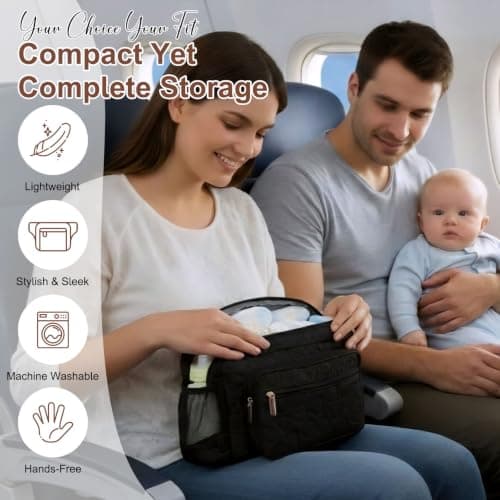 Rexmore Puffer Quilted Fanny Pack Diaper Bag for Mom - Women‘s Compact Crossbody Purse with Portable Changing Pad & Wipes Pouch, Travel & Quick Errand Baby Essentials Organizer, Black, 11 x 3.15 x — view 3