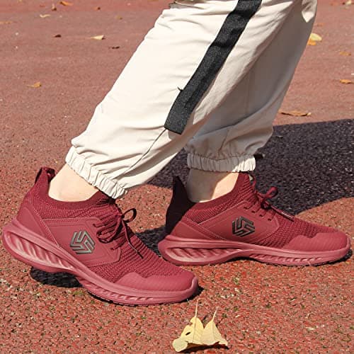Giniros Mens Trainers Mesh Lightweight Sport Casual Gym Wine Red 8 — view 2
