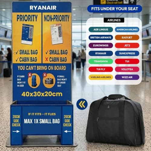 Aerolite 40x30x20 Ryanair Wizz Air Max Under Seat Carry On Bag Black — view 3