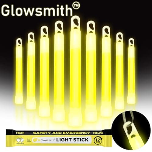 Glow Fever Glow Sticks Bulk, Emergency Safety Military 6'' Lightsticks, Light Up Ultra Bright With 12 Hours Duration For Hiking Party Camping Blackouts Hurricane Shelter Survival Kit (Yellow, 10PCS) — view 2