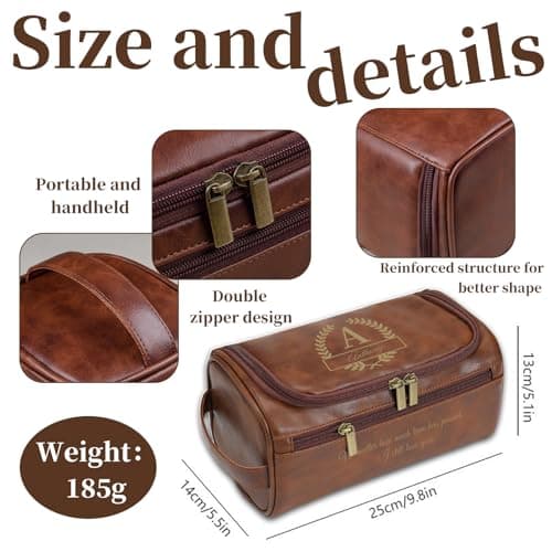 Personalised Men Toiletry Bag, Custom Engraved Travel Dopp Kit with Name Initials, Valentines Gift, Groomsmen & Best Man Gift, Father's Day, Wedding, Birthday Present for Husband, Coffee Brown — view 2