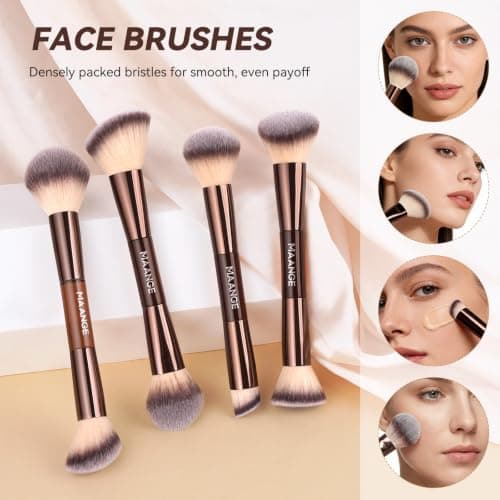 MAANGE13Pcs Makeup Brushes with Case, Professional Vegan Makeup Brush Set for Foundation, Powder, Eyeshadow, Dual-Ended Face Brushes, Coffee Gold — view 5