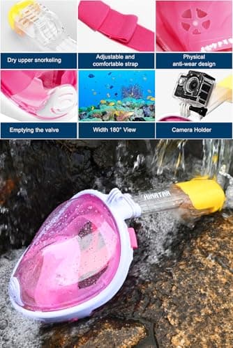 HINATAA Snorkel Mask 180°Full Face, Diving Mask Free Breathing Design Anti-Fogging and Anti-Leak Technology with Adjustable Head Straps for Adult Youth Kids (L/XL, Pink) — view 3