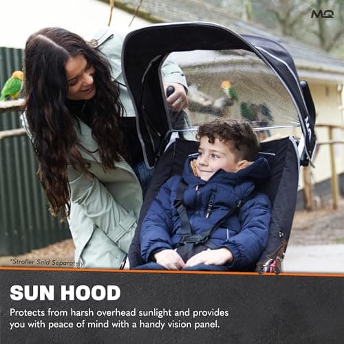 MobiQuip XL Pushchair Winter Accessories Pack - Sun Hood with Vision Panel, Rain Cover, Footmuff & Storage Basket - Official Add-Ons for MobiQuip Special Needs Buggy - Coordinates with Black Stroller — view 3