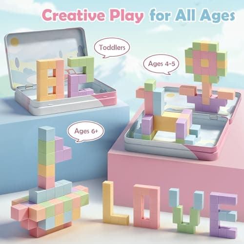 Dreamon 52PCS Mini Magnetic Blocks Travel Magnetic Building Blocks for Kids with Tin Box Magnet Cubes Tiles Montessori STEM Toy Girls Toddlers Boys Gifts Aged 3 4 5 6 Years Old — view 5