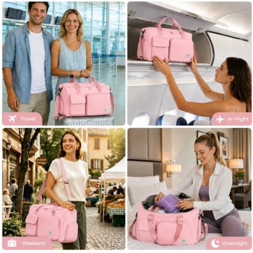 FIORETTO Gym Bag Womens, Sports Bag with Shoe Compartment, Light Pink — view 6