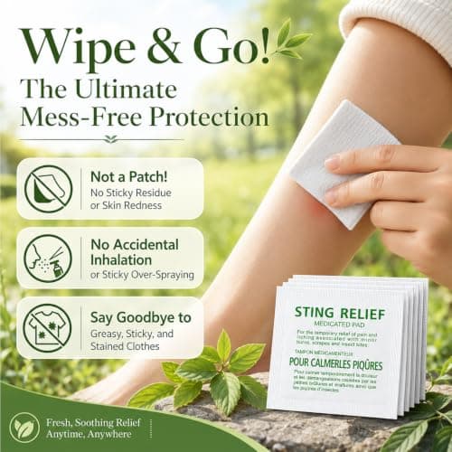 Insect Bite Relief Wipes, Mosquito Repellent & Bite Care Pads for Outdoor Activities, Bug Itch Relief Wet Insect Towelettes for Travel and Daily Use, Easy Application, Portable Sheets, 100 Count — view 3