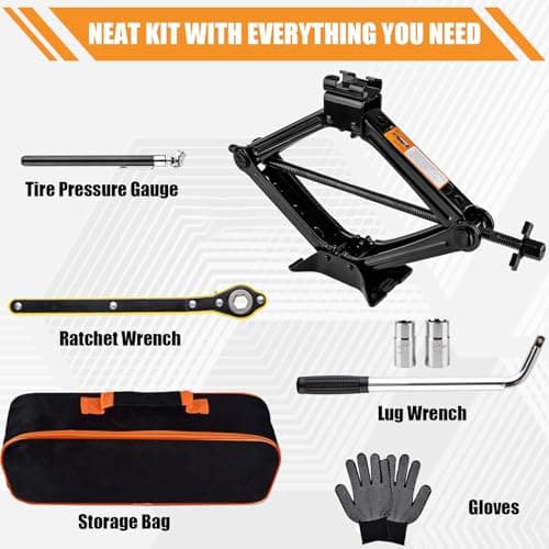 OIENNI Car Jack Kit, 2 Ton (4409 lbs) Scissor Jack for Car, Upgrade Emergency Spare Tire Changing Repair Kit, Scissor Jack Kit with Lug Wrench, Universal Vehicle Scissor Lift Jacks for Car, SUV — view 6