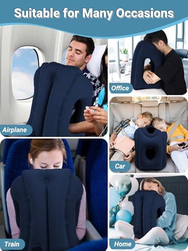 Maliton Inflatable Travel Pillow, Neck Support for Airplane(Navy Blue) — view 3