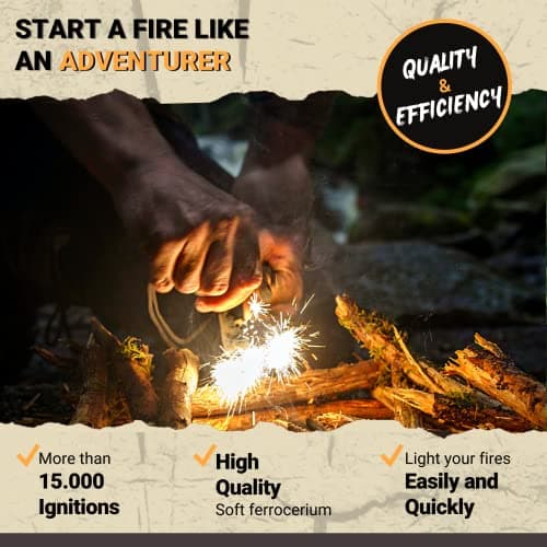 Survival Flint and Steel - Fire Starter Ferrocerium XL 10mm - Light More Than 15,000 Fires Ferro Rod - Firelighter Included - Firestarter Survival Kit for Camping, Bushcraft (Pine wood) — view 3
