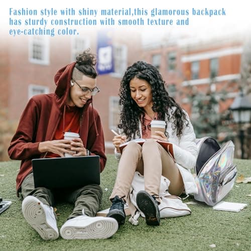 FERCAISH Leisure Holographic Backpack Women Shoulder Bag Fashionable Bag Top Model Backpack for Travel (Silver) — view 5