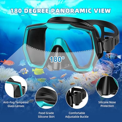 Adults Mask Snorkel Fins Set, Snorkeling Gear for Adult with Fins, Snorkel Sets with Flippers, Adult Anti Leak Scuba Gear with Adjustable Fins Diving Mask Full Dry Top Snorkel with Travel Bags — view 4